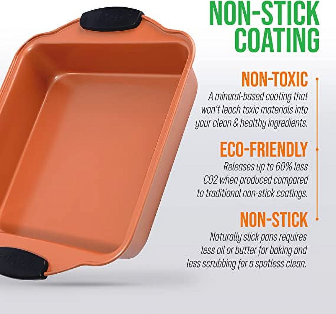 NutriChef 11” Non-Stick Cake Round Pan, Deluxe Gray Carbon Steel Pan with Red Silicone Handles