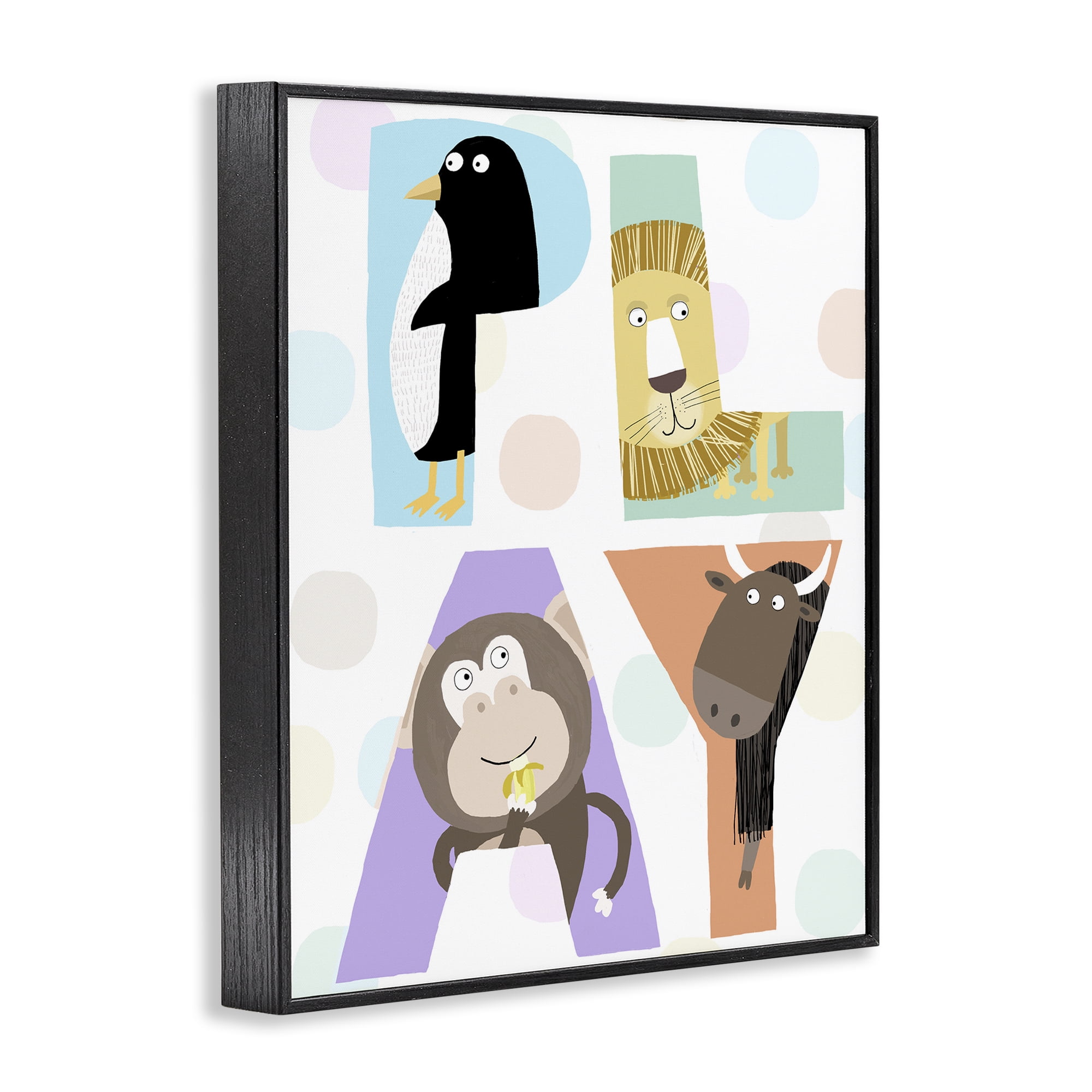 Stupell Industries Play Letters with Animals Black Framed Giclee Art, design by Carla Daly
