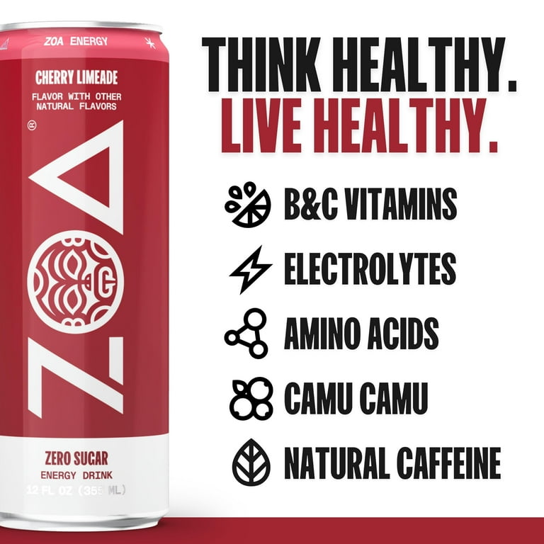 ZOA Energy Drink, Cherry Limeade, Zero Sugar, 12 fl oz Can