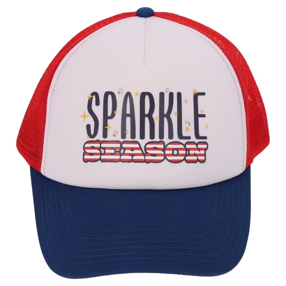 Way to Celebrate Patriotic Sparkle Season Trucker Hat for Adults, Red/White/Blue, One Size