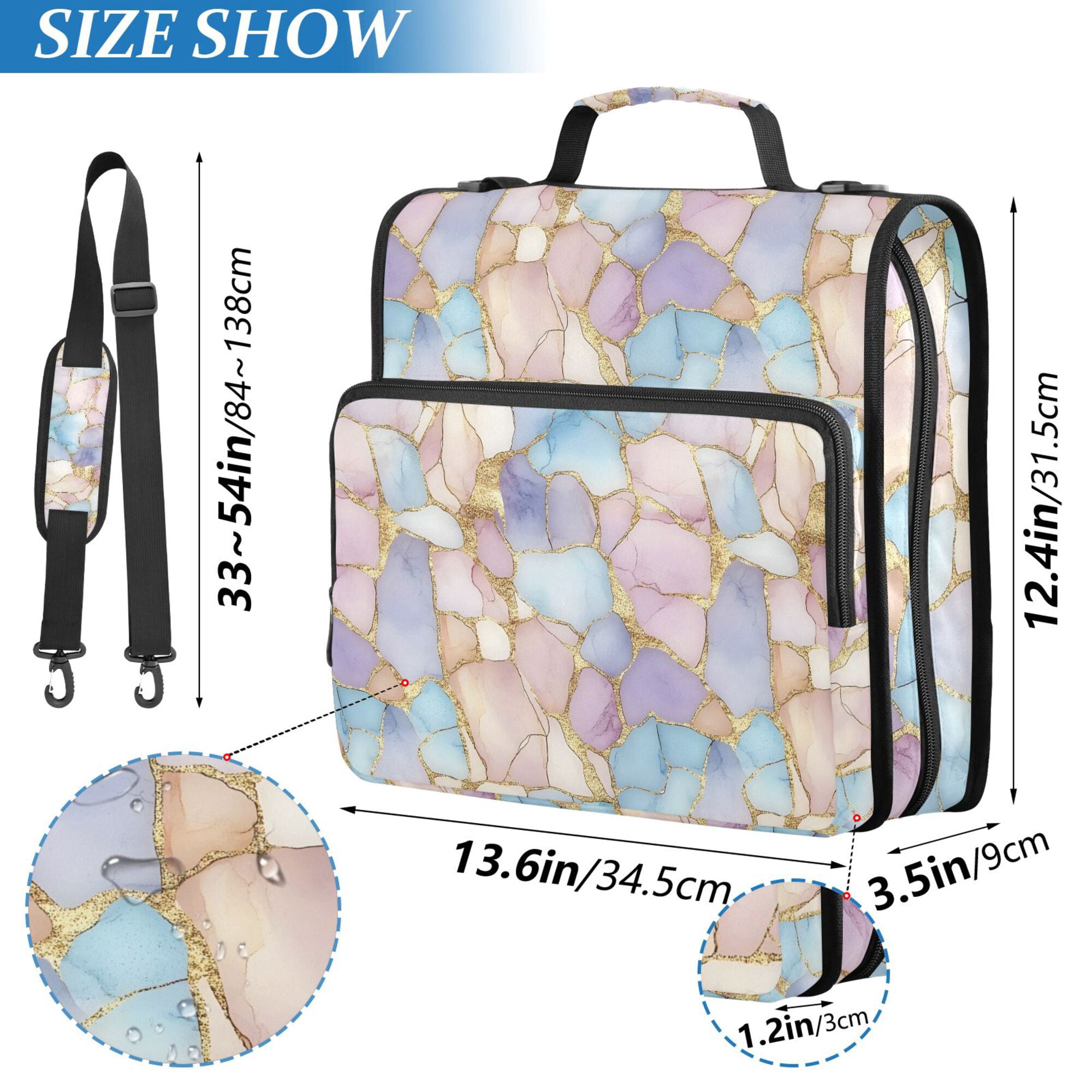 FORMRS Zipper Binder with Shoulder Strap 2-inch Ring 500 Sheet Capacity File Bag, Elegant Marble Pattern