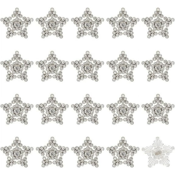 40pcs Star Rhinestone Buttons 0.8inch Silver Crystal Shank Button Embellishments Craft 1-Hole Bling Decorative Button