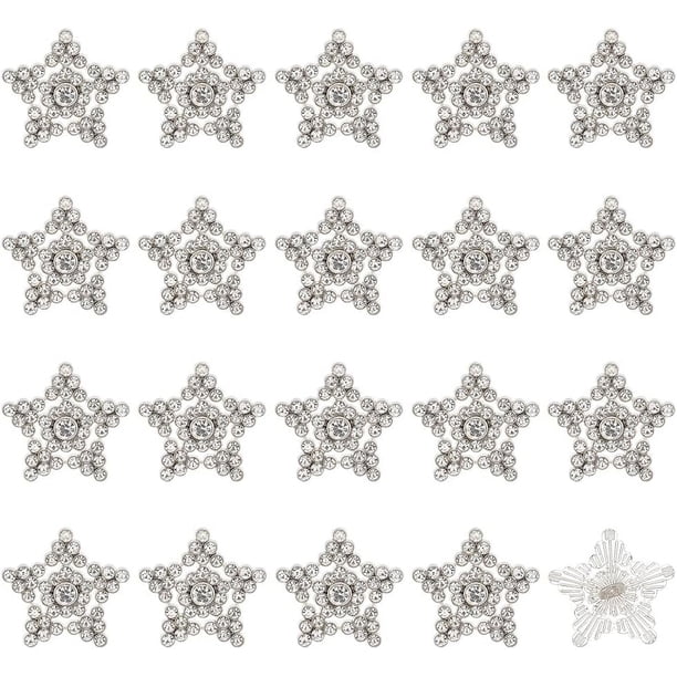 40 botones de estrella con diamantes de imitación, 2 cm (0,8 pulgadas), vástago plateado, adornos para manualidades, botón decorativo brillante de 1 agujero
