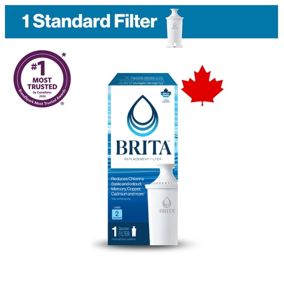 Brita Standard Replacement Filter, Reduces Contaminants while keeping healthy minerals, Certified by WQA to reduce Chlorine for improved taste, Made without BPA, Replace after 151 litres