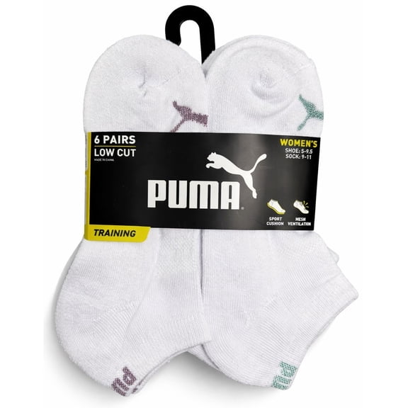 PUMA SOCKS WOMEN'S - LOW CUT 263 - FERN WHITE WINE - SHOE SZ 5-9.5 -PACK 6