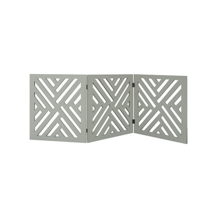 Etna 3 Panel Lattice Design Wooden Pet Gate Freestanding Gray