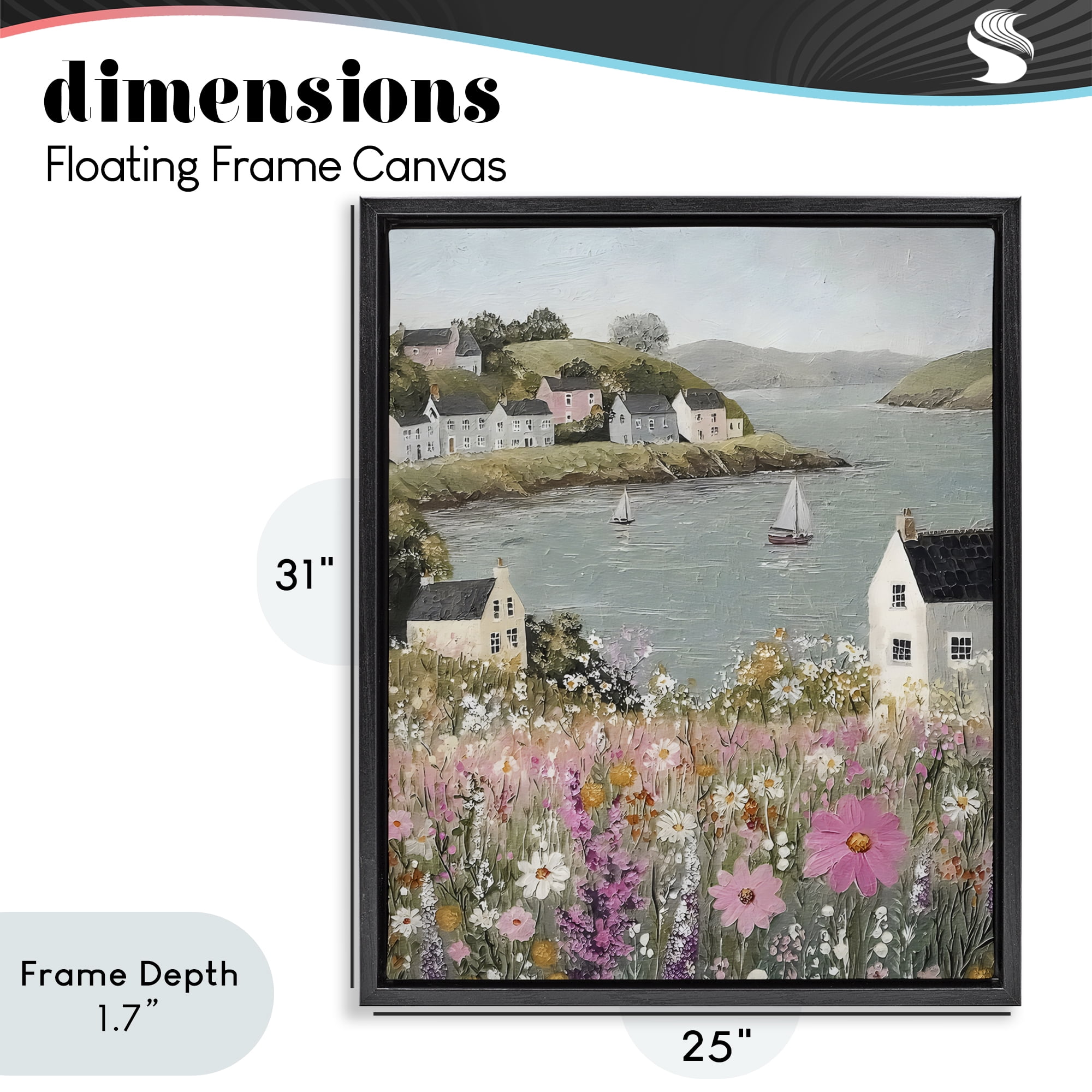 Stupell Industries Seaside Cottages & Sailboats Black Framed Floater Canvas Wall Art, design by Riley B