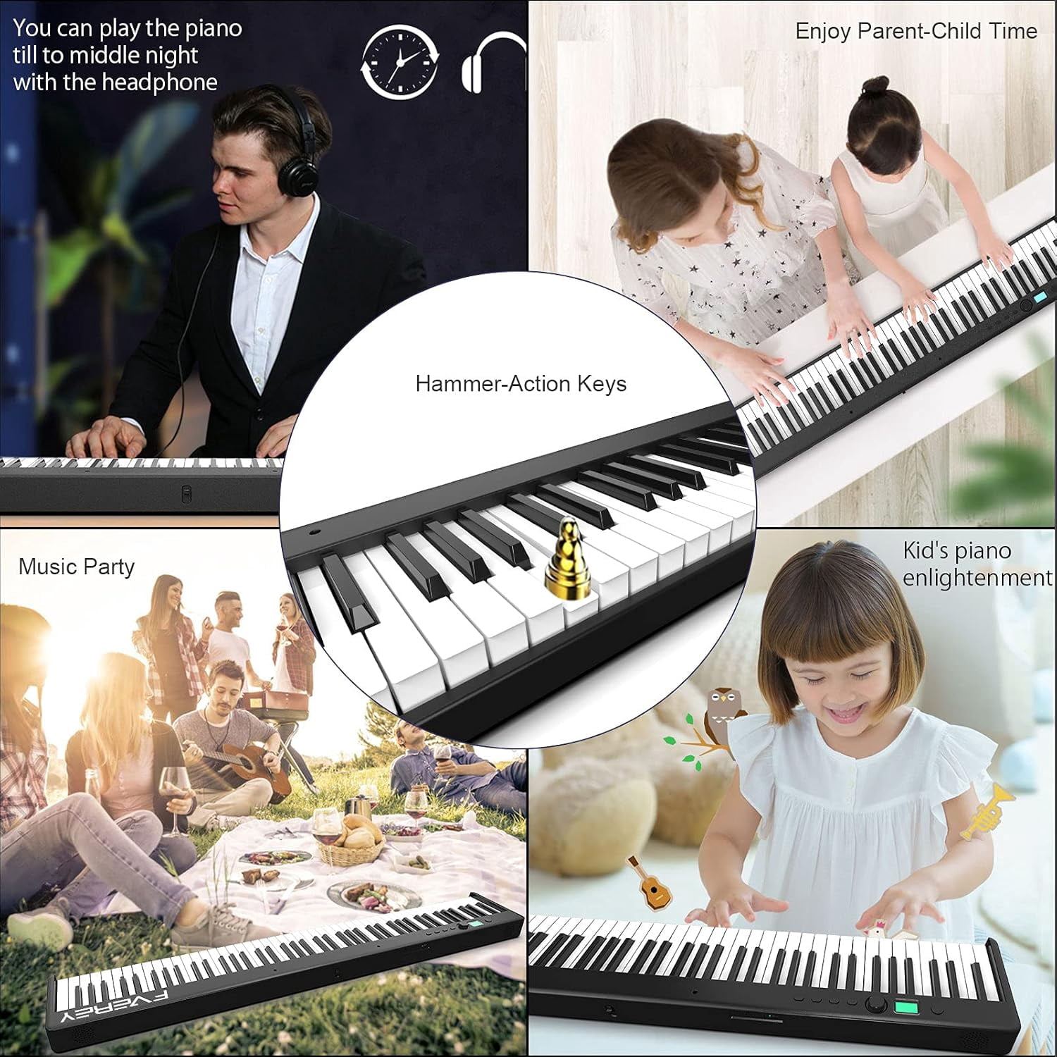 88-Key Folding Digital Piano Keyboard, Weighted, Full Size   with Sustain Pedal, Handbag, Bluetooth, USB MIDI for Beginner, Adult