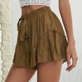thumbnail image 4 of Women Casual Shorts Wide Leg Ruffle Hem Drawstring Elastic Waist Loose Shorts for Female Brown XL, 4 of 8