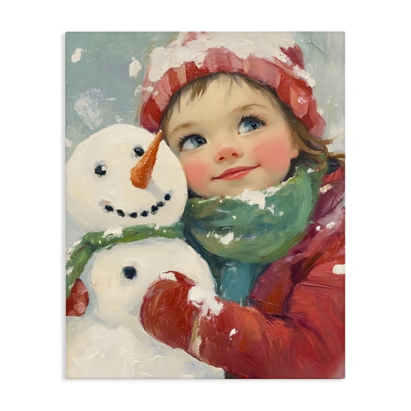 Stupell Industries Cottage Christmas Girl & Snowman Embrace Canvas Art, 16 x 20, by The Prints Vibe