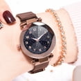 thumbnail image 4 of Reloj de pulsera de cuarzo para mujer a la moda, botón magnético, correa de malla, reloj de pulsera con esfera redonda de aleación (café), 4 of 6