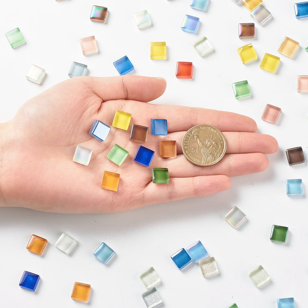 1000g Mosaic Tiles Glass Cabochons for Home Decoration or DIY Crafts Square Mixed Color 10x10x4mm about 1000pcs/1000g