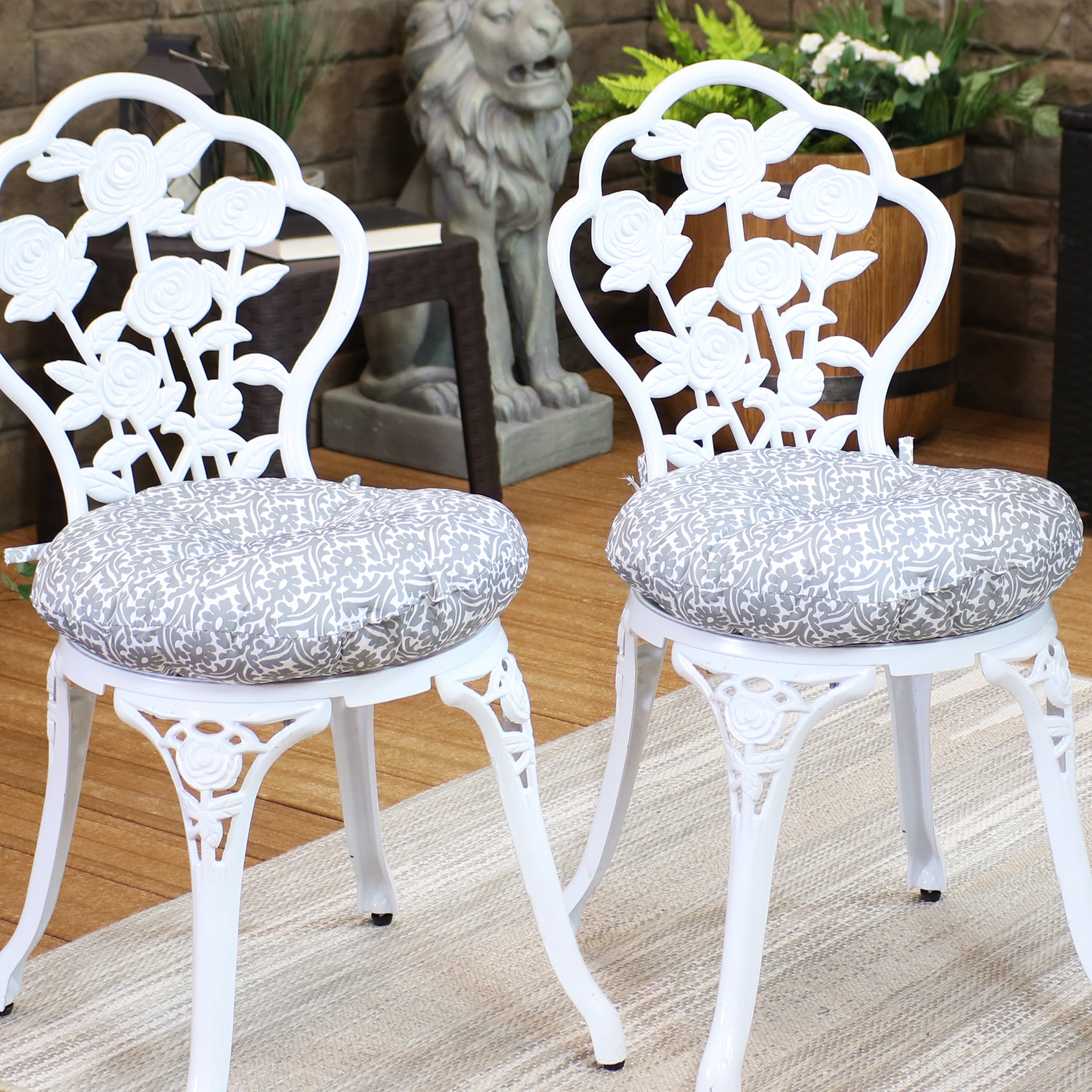 Gray Damask Set of 2 Sunnydaze Indoor/Outdoor Bistro Seat Cushions 