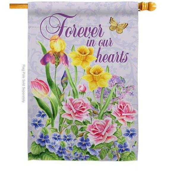 Breeze Decor H115165-BO Forever In Our Heart House Flag Expression SYMPATHY 28 x 40 in. Double-Sided Decorative Vertical Flags for Decoration Banner Garden Yard Gift