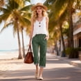 thumbnail image 2 of TaTaai Womens Casual Stripe Pants Cotton Linen Blend 7/8 Length Drawstring Waist Loose Fit Capri Trousers for Spring Summer Daily Wear Gift, 2 of 9