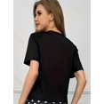 thumbnail image 2 of Women'S Casual Crew Neck Short Sleeve Tee - Cute Cat and Heart Print Sleepwear, Polyester Knit Fabric, All-Season Loungewear Top, 2 of 8