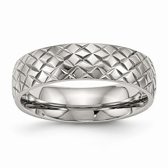 6mm Stainless Steel Polished Textured Ring - Size 6.5