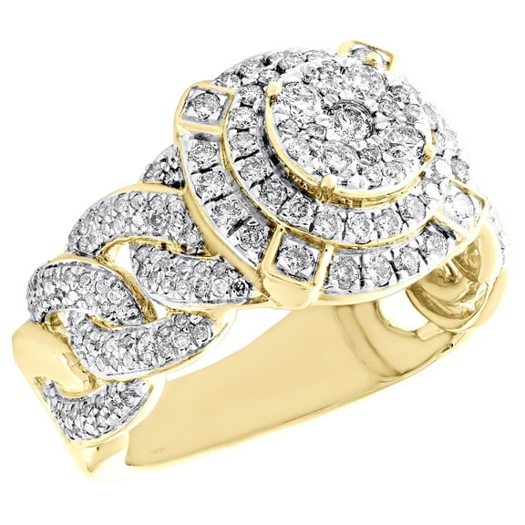 10K Yellow Gold Round Diamond Miami Cuban 14mm Pinky Ring Statement Band 1.50 CT