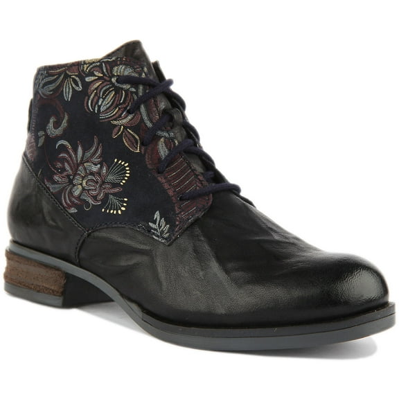 Josef Seibel Sanja 10 Women's Lace Up Leather Floral Ankle Boot In Navy Size 5