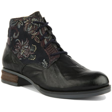 

Josef Seibel Sanja 10 Women s Lace Up Leather Floral Ankle Boot In Navy Size 9