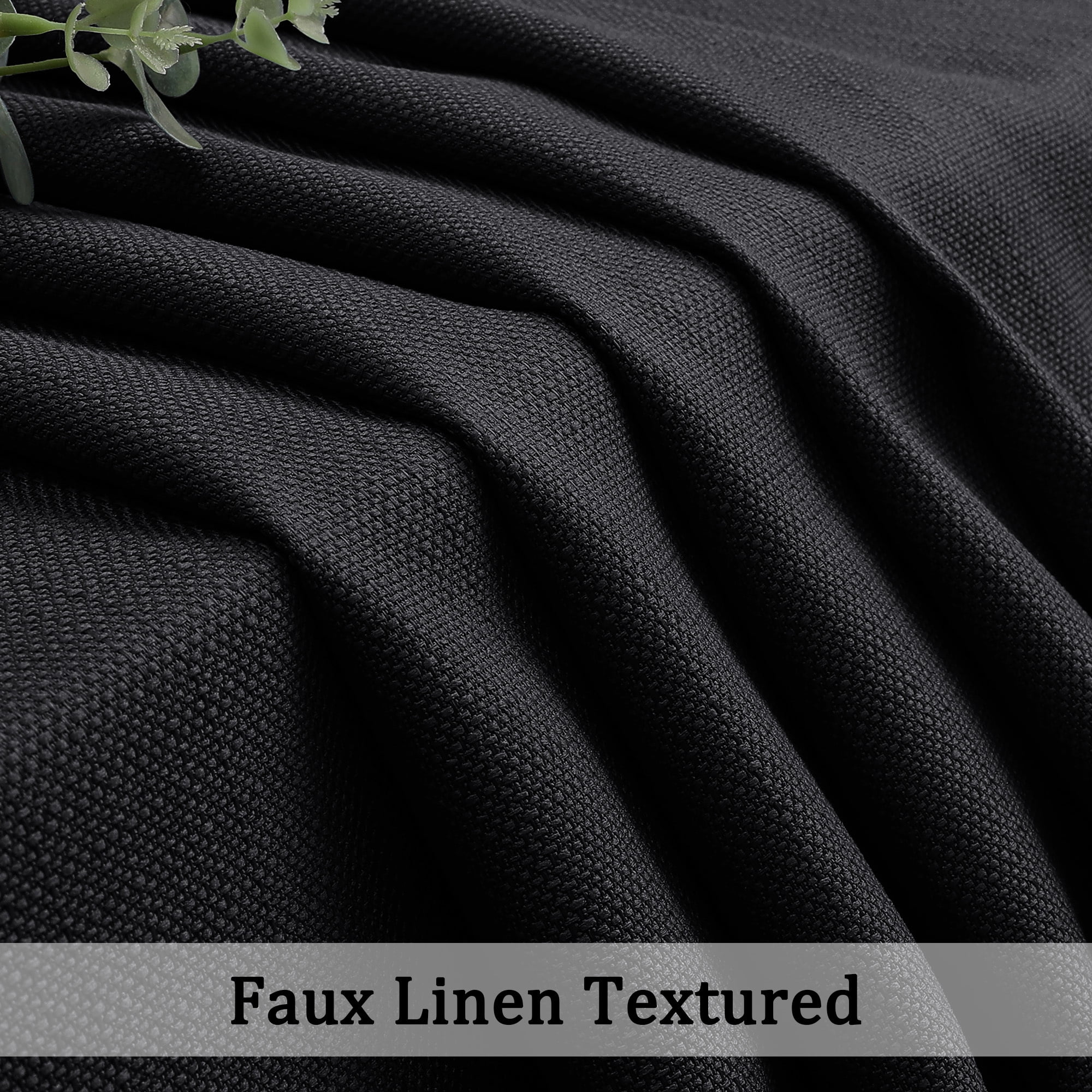 OVZME Bethany Black Curtains 45 Inch Length for Bedroom 2 Panels Set, Soft Airy Farmhouse Semi Transparent Curtain for Living Room, Solid Textured Apartment Decor with Rod Pocket, Each 30"Wx45"L
