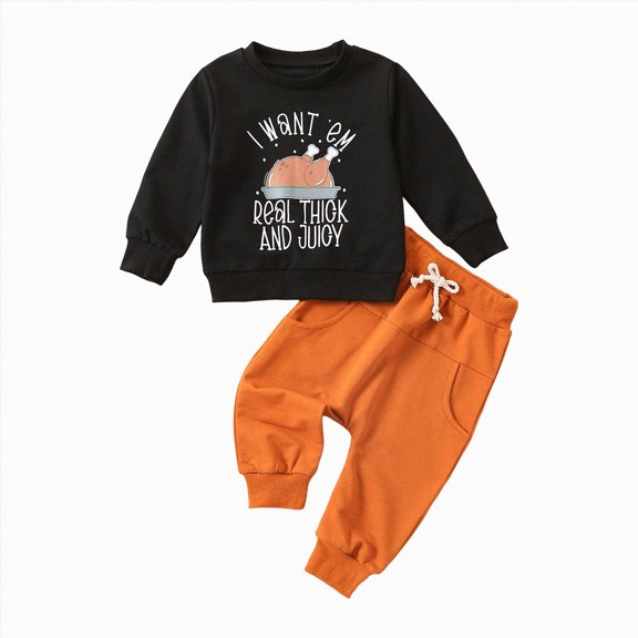 NIEWTR Baby Boy Fall Clothes 3T 4T 5T Infant 2 Piece Winter Outfit Set Vehicles Print Long Sleeve Sweatshirt Jogger Pant Set(A-Orange,0-6 Months)