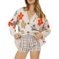 thumbnail image 1 of VISgogo, cárdigan de punto de manga larga para mujer, patrón de flores a la moda, cuello en V, abrigo de suéter de un solo pecho VISgogo  moda, 1 of 9