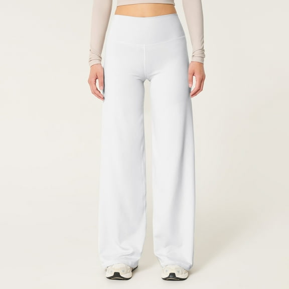 Resicozy Womens Straight Leggings Bottoms High Waisted No Front Seamless Workout Leggings Wide Leg Casual Gym Yoga Pants White M