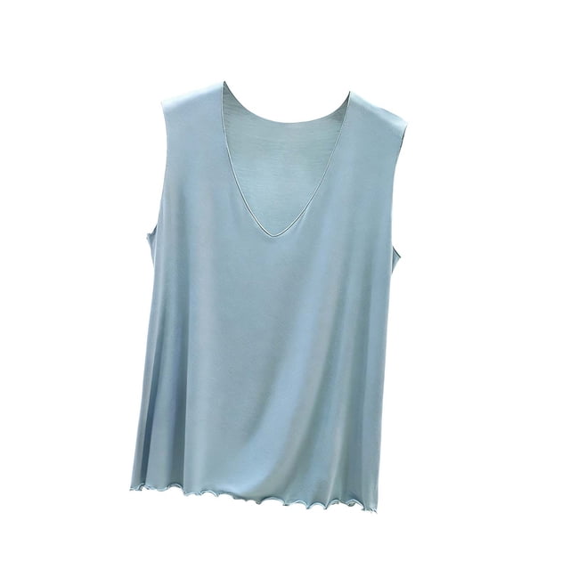 ZVNAΖH Women's Plus Size Modal Tank Top, V-Neck Ruffle Hem Sleeveless Summer Layering Tops Undershirt, M-5XL