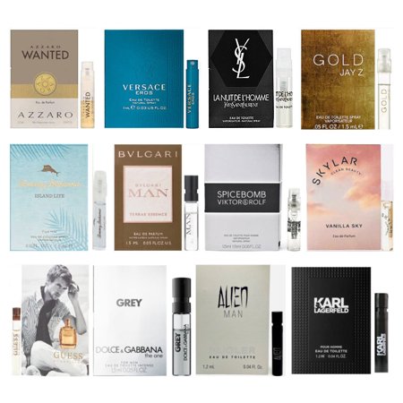 Perfumeshrine 12-Piece Men's Cologne Vial Sampler Set Assorted Scents with Organza Bag Size 0.6 oz