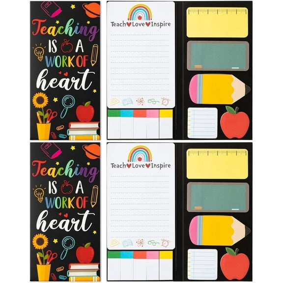 Style-Carry 2 Pcs "Teaching Is a Work of Heart" Multicolor Sticky Notes Kit, with Lined Pads, Labels, Other Shapes Sticky Notes (Black)
