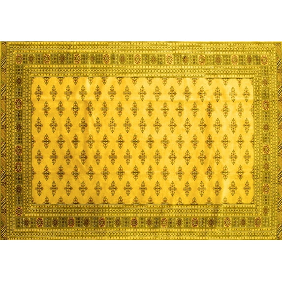 Ahgly Company Machine Washable Indoor Rectangle Persian Yellow Traditional Area Rugs, 8' x 12'