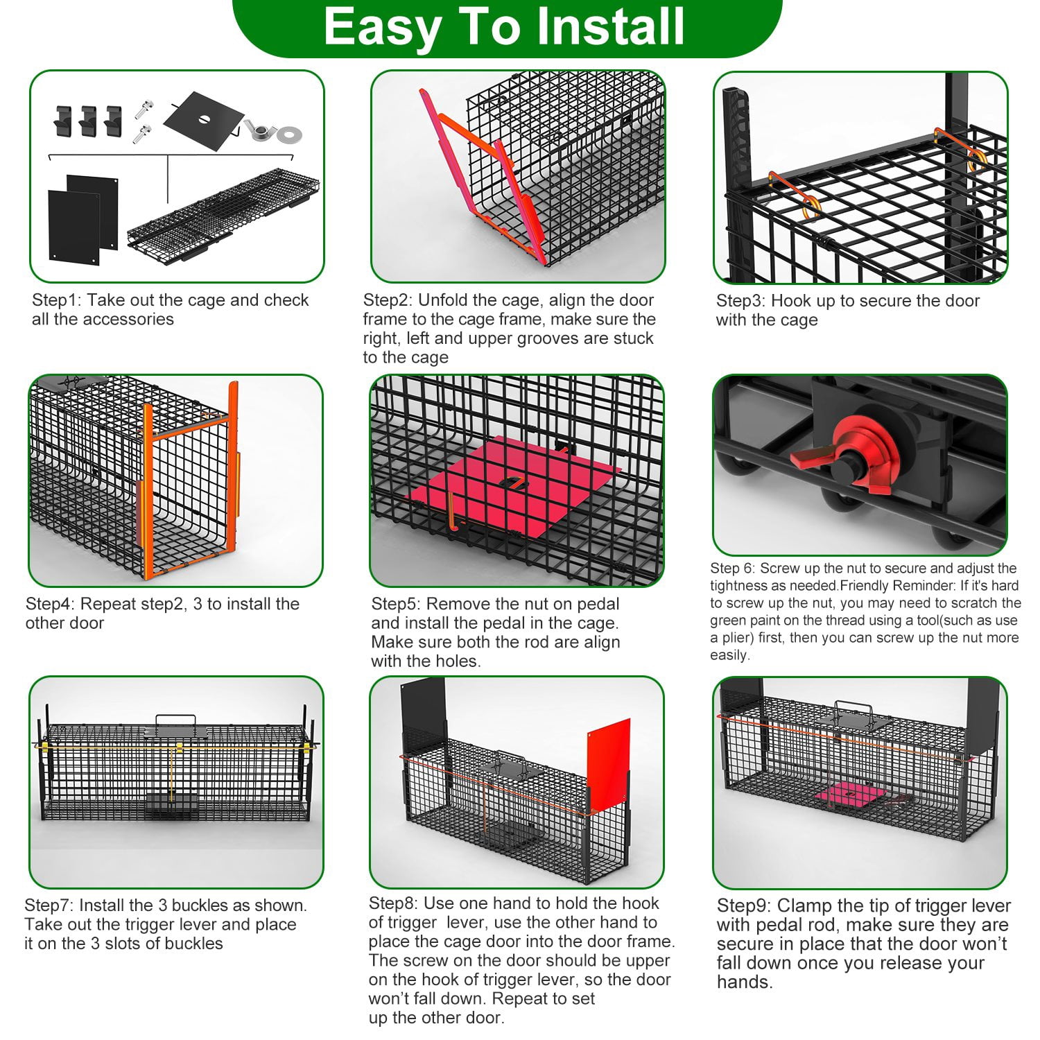 zorpupoa 32in 2 Door Humane Live Animal Trap Cage Galvanized Iron Easy Setup Catch & Release for Raccoons Squirrels Rabbits Under 12 lbs for Outdoor Yard Garden