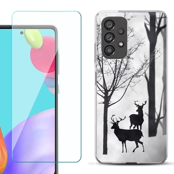 Slim-Fit Fashion Phone Case for Samsung Galaxy A53 5G, with Tempered Glass Screen Protector, by OneToughShield ® - Forest Deer