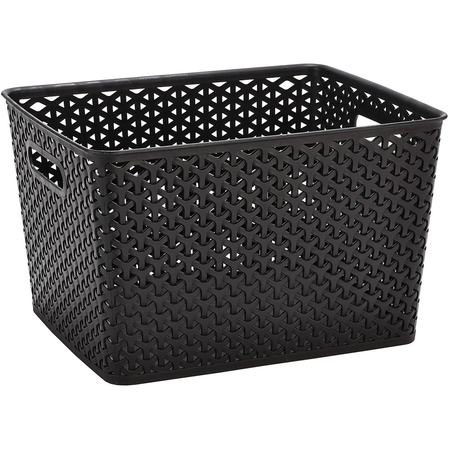 Simplify Large Plastic Wicker Look Bin Tote