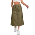 thumbnail image 2 of Womens Cargo Skirt High Waisted Drawstring Quick Dry Maxi Skirt Trendy Back Slit A Line Long Skirts Summer Skirts Army Green XL, 2 of 9