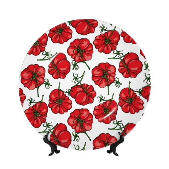 Kdxio Hand Drawn Tomatoes Bone China Decorative Plate Ceramic Decorative Plate for Home Office Wall Stand Decorative Plates for Home Bedroom-6in