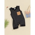 thumbnail image 3 of FEORJGP Toddler Baby Boys Summer Jumpsuit Newborn 3M 6M 12M 18M Sleeveless Vest Overalls Crew Neck Striped Romper Infant Casual Daily Clothes, 3 of 9