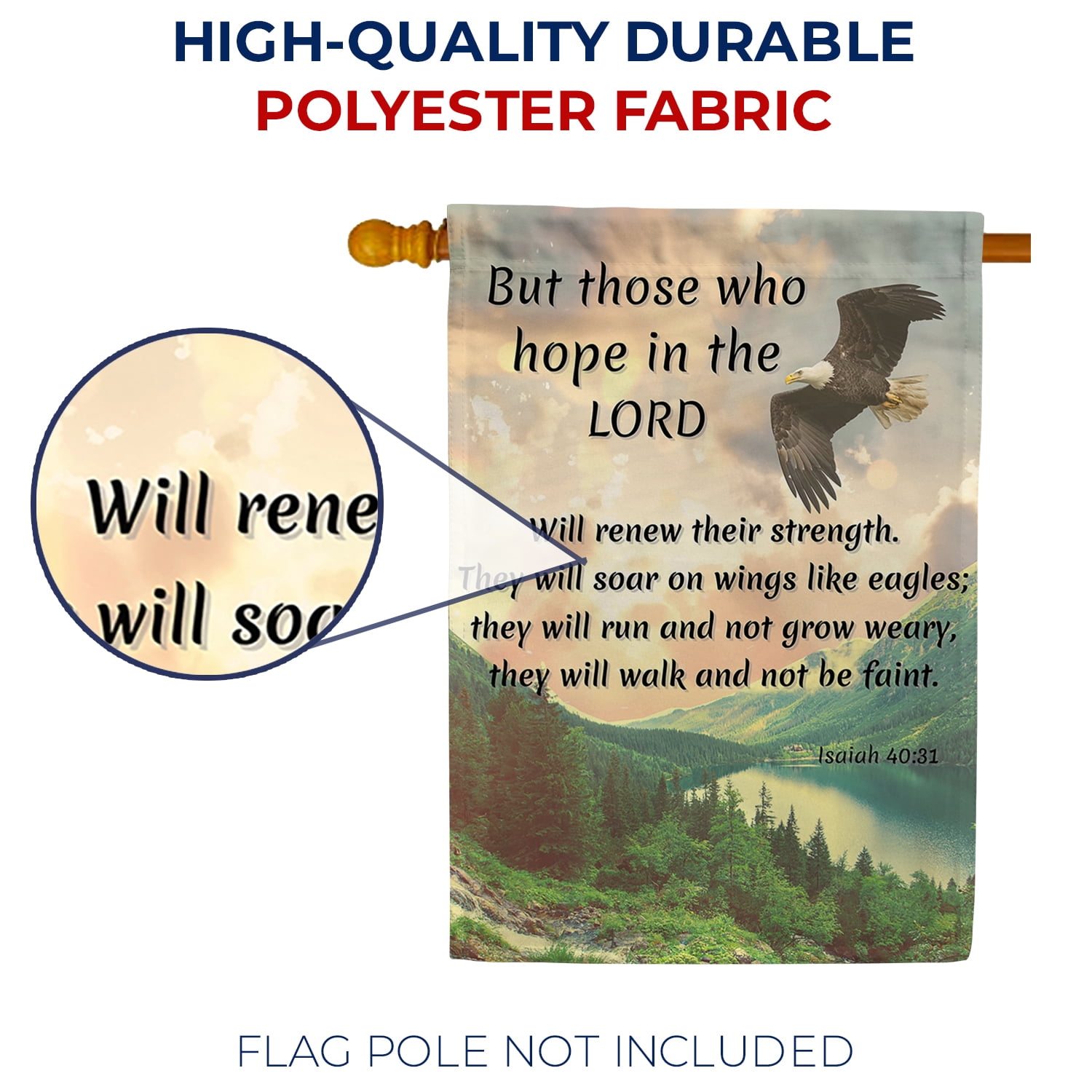 America Forever Bible Verse House Flag - 28 x 40 inch -Isaiah 40:31 Hope In The Lord - Christian Quotes Religious Outdoor Yard Decorative Inspirational Faith Flag