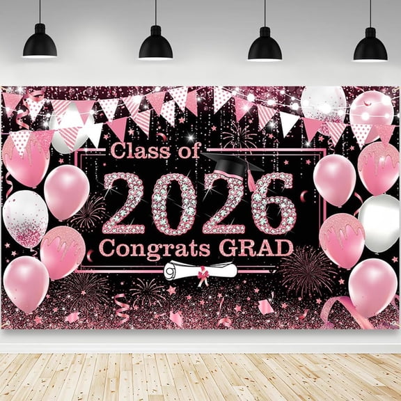 Pink Graduation Backdrop 2026 Congratulations Graduate Background Pink Class of 2026 Congrats Grad Party Decorations Banner Supplies Photo Booth Props