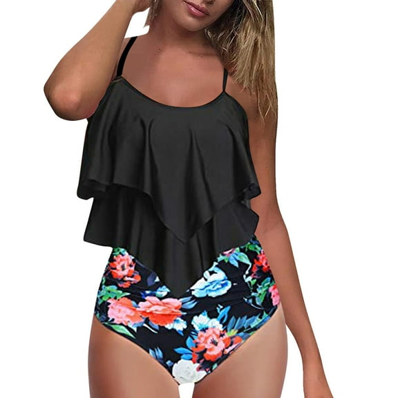 LoyisViDion Women's Swimsuit Women's High Breast Contrast Gradient Split Bikini Set One Piece Swimsuit Blue 6(M)