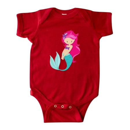

Inktastic Cute Little Mermaid Pink Hair Purple Sea Star Gift Baby Girl Bodysuit