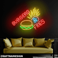 thumbnail image 3 of Craftnamesign Burgers & Fries Neon Sign, Open Sign For Fast Food Restaurant Wall Art, 3 of 5