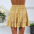 thumbnail image 5 of Mrat Skirts for Women Summer Casual Vintage High Waist Loose Boho Long Skirt Womens Long Skirts Shirring A-Line Floral Print Boho Vintage Floral Print Beach Ruffled Short Skirt Yellow_AA XL, 5 of 8