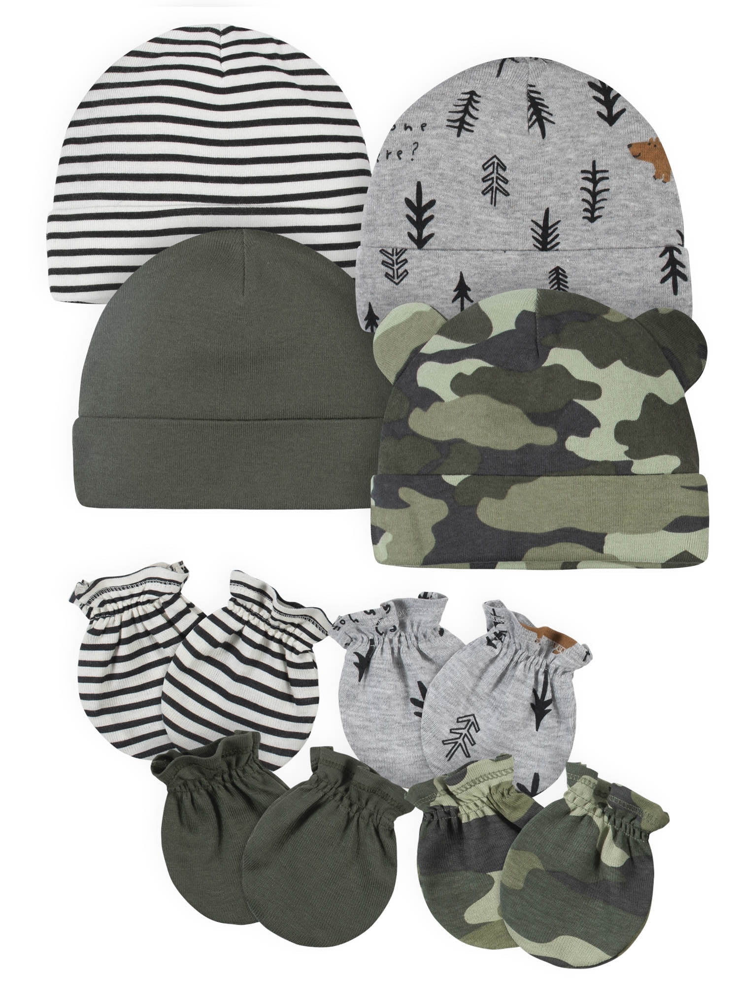 Gerber Baby Boy Caps & Mittens Set, 8-Piece