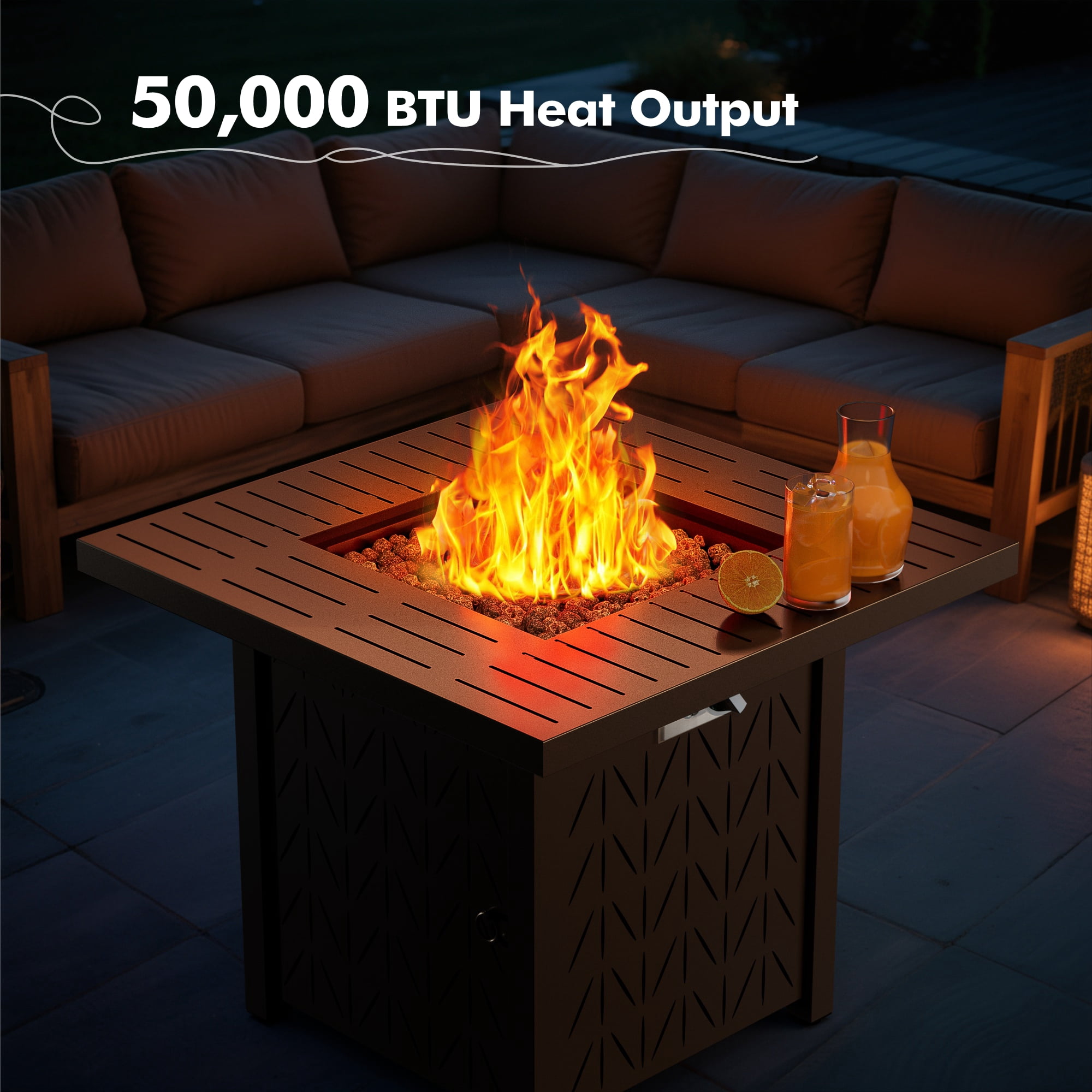 Evita 50000 BTU 30in. Square Propane Fire Pit Table Modern Outdoor Gas Fire Table with Fire Rocks