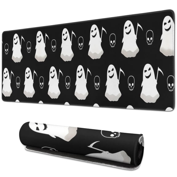 Long Mouse Pads for Desk,Halloween Ghosts and Skulls Desk Mats on Top Of Desks, Desk Mouse Pad Extra Large with 3mm Non-Slip Base and Stitched Edge for Gaming,Office,Work,Home 31.5"x11.8"