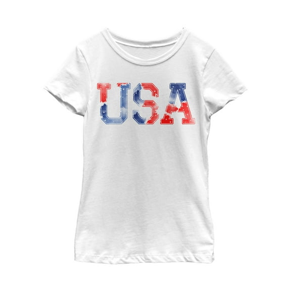 Girl's Lost Gods Fourth of July USA Watercolor Print Graphic Tee White Medium