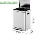 thumbnail image 2 of 8 Gallon (15L+15L) Stainless Steel Dual Trash & Recycle Bin with Foot Pedal, Soft-Close Lid, and Removable Inner Buckets for Kitchen, Living Room, or Office, 2 of 7
