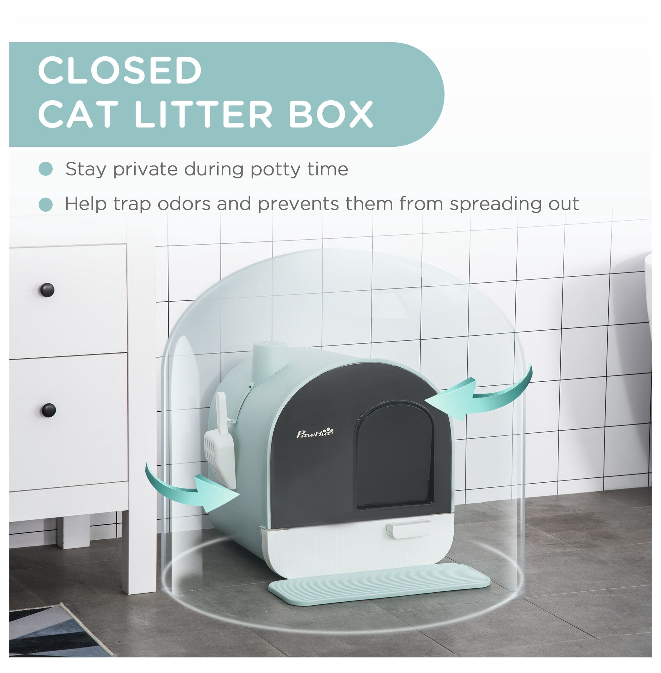 Cat Litter Box with Lid, Covered Litter Box for Indoor Cats with Tray, , Filter, 17" x 17" x 18.5", Green